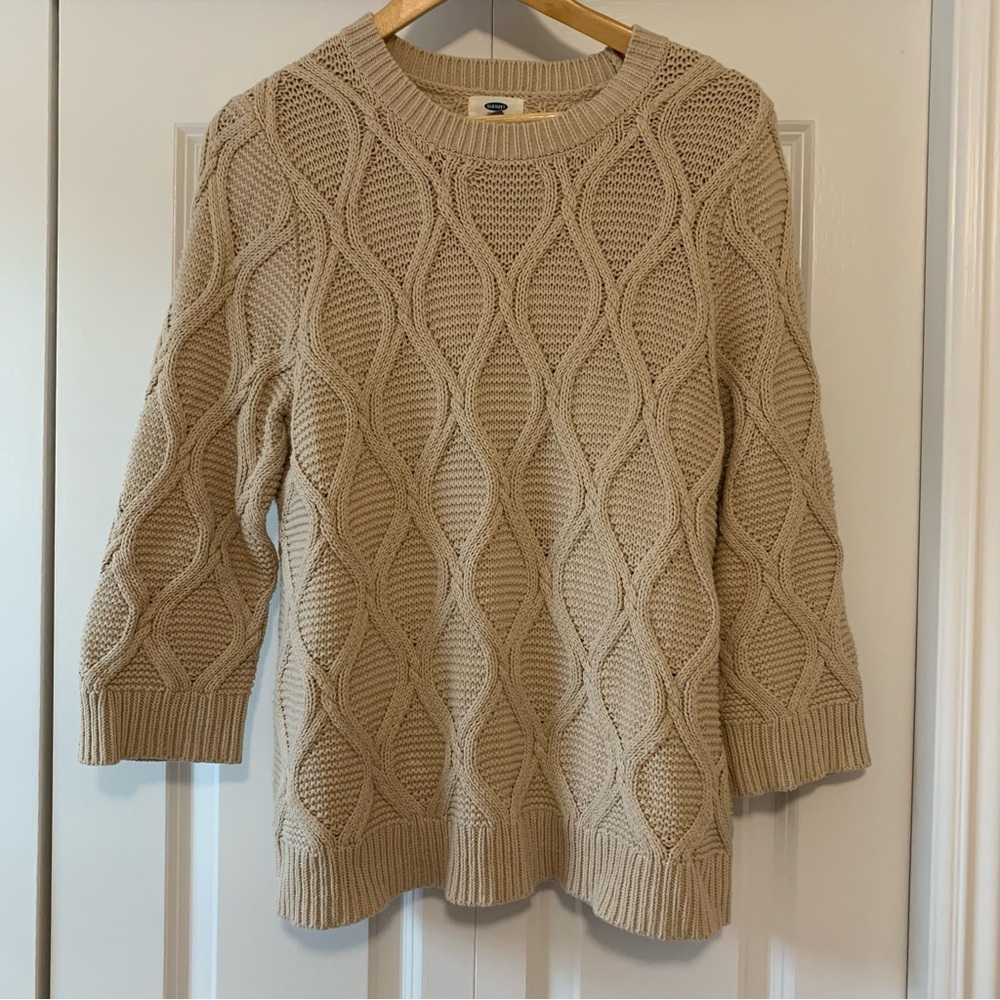 Old Navy Beige Cable Knit 3/4 Sleeve Sweater Women’s Size US XL